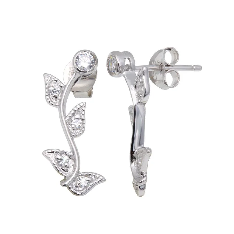 designer diamond earrings for women -Silver 925 Rhodium Plated Rose CZ Inlay Stud Earrings - BGE00217