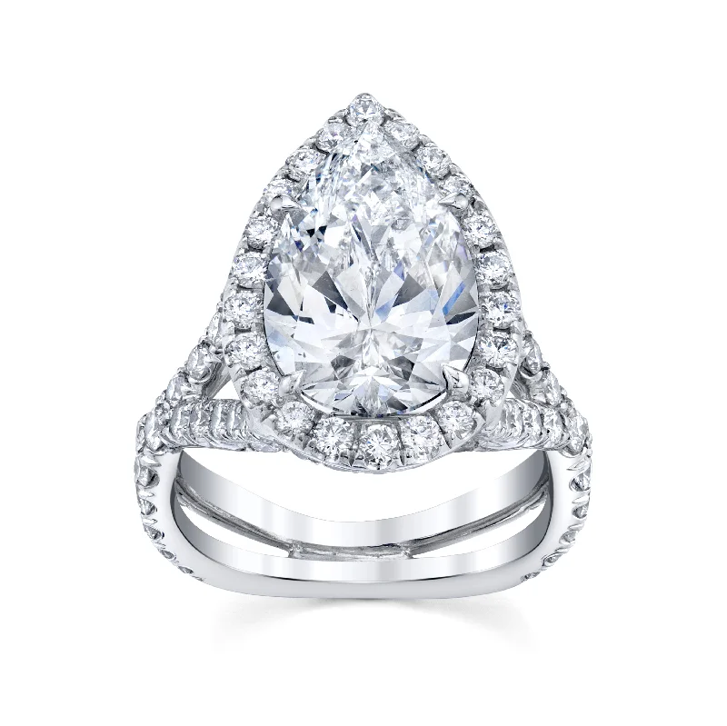 diamond engagement rings for women -4.01ct Pear Cut Split Shank Moissanite Halo Diamond Engagement Ring