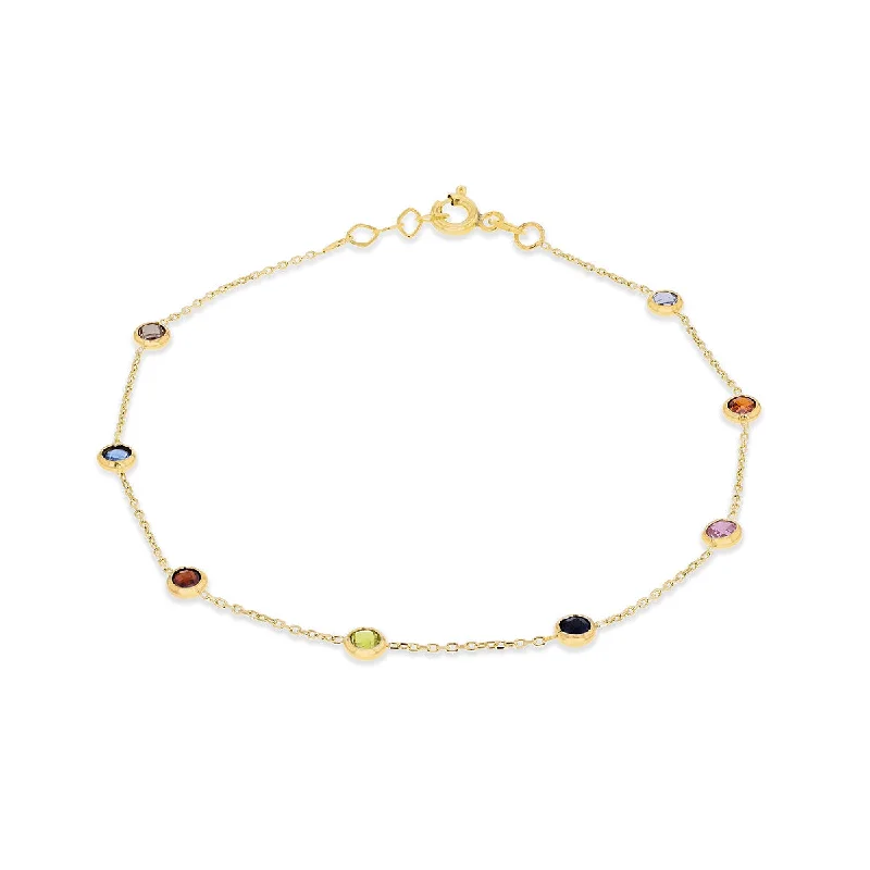 9K Yellow Gold Multi Colour CZ Bracelet/ 7"-7.5"