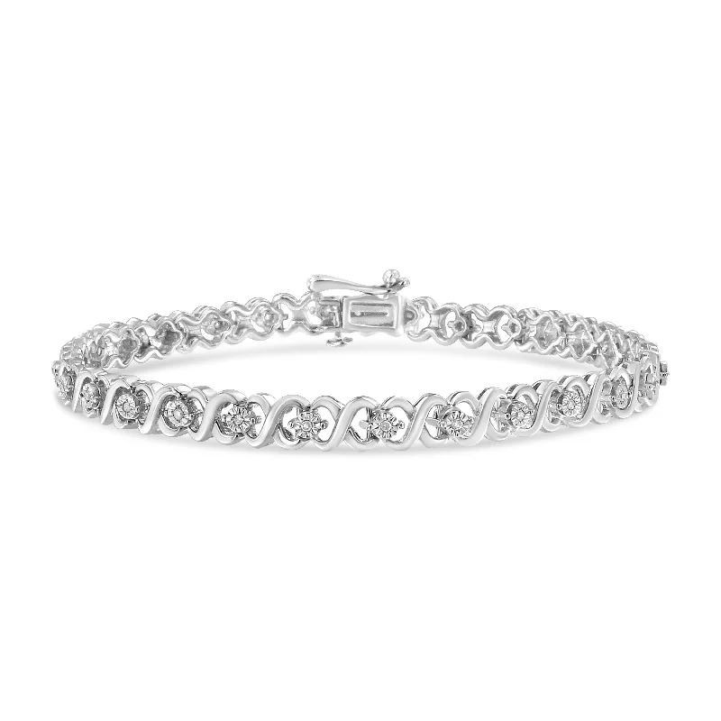 .925 Sterling Silver 1/6 Cttw Miracle Set Diamond Infinity Link and Station Tennis Bracelet