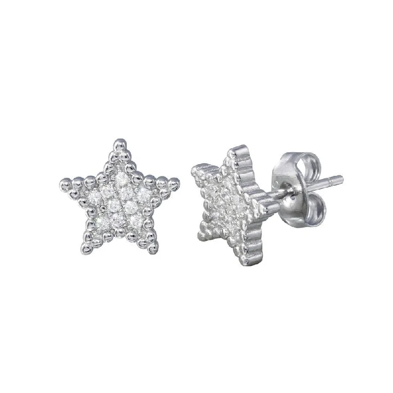 drop earrings for women -Rhodium Plated 925 Sterling Silver Star CZ Stud Earrings - STE01195