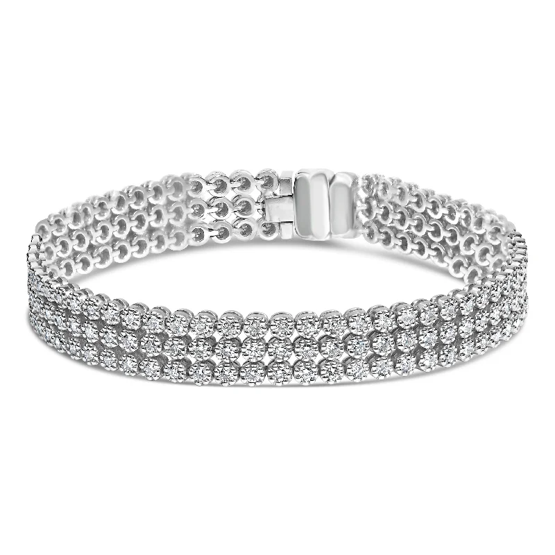 18K White Gold 5.00 Cttw Natural Diamond 3 Row Link Tennis Bracelet