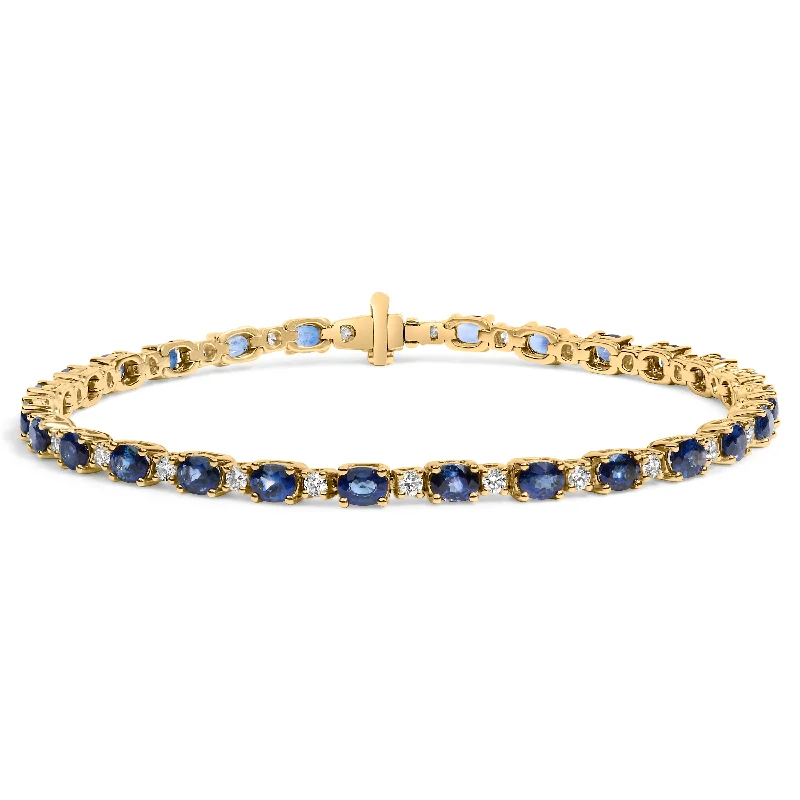 18K Yellow Gold 3/4 Cttw Diamond and 5 1/3 Cttw Oval Blue Sapphire Alternating Link Bracelet