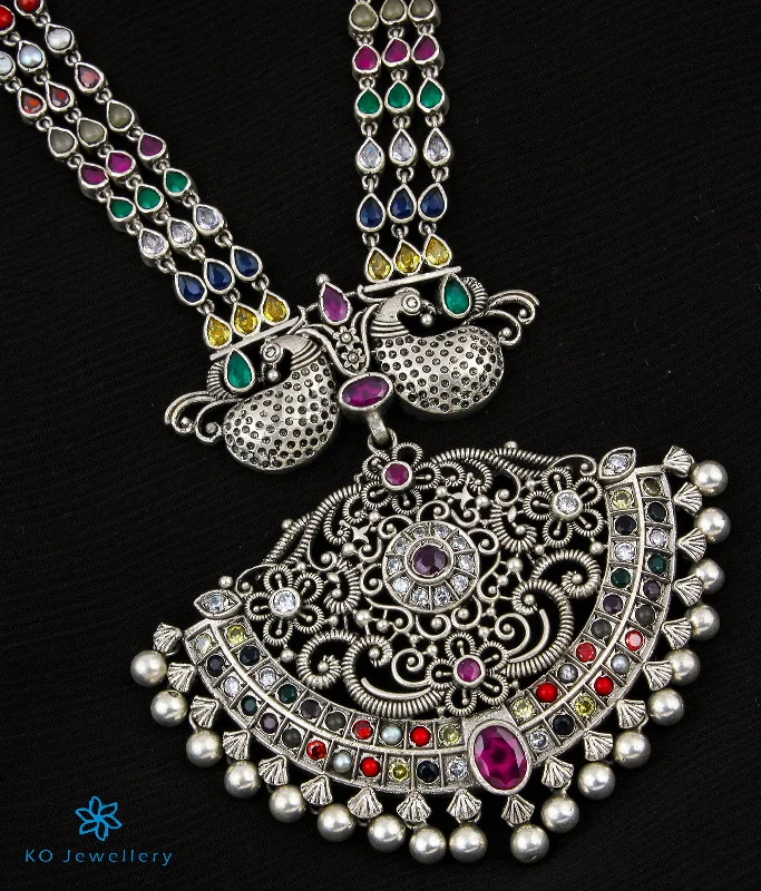 celestial necklaces for women -The Vasuprada Silver Mango Navartna Makarakanti Necklace