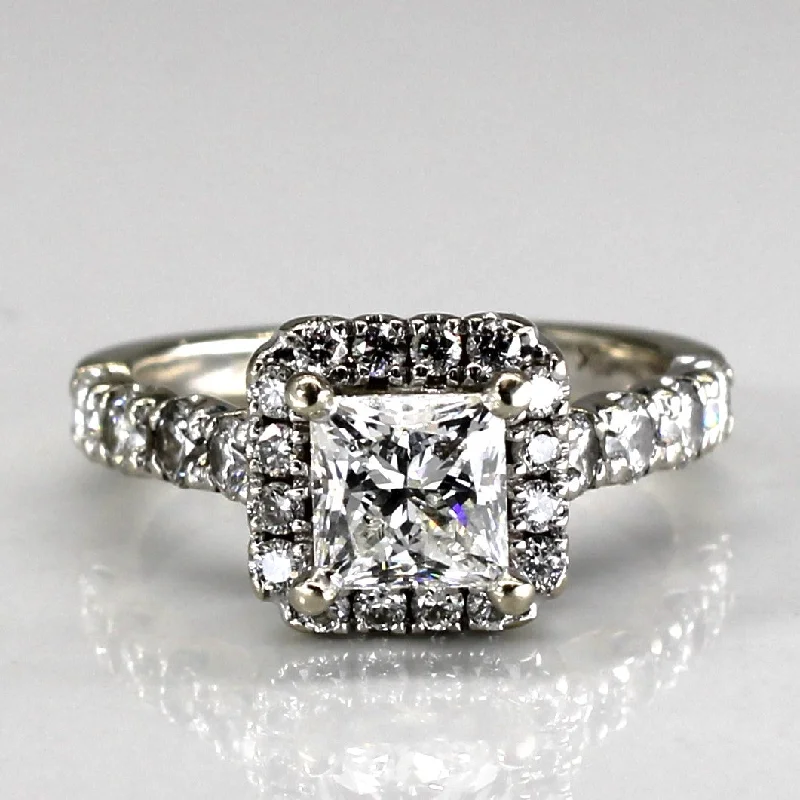 Halo Princess Diamond Engagement Ring | 1.77ctw VVS1 G | SZ 5.5 |