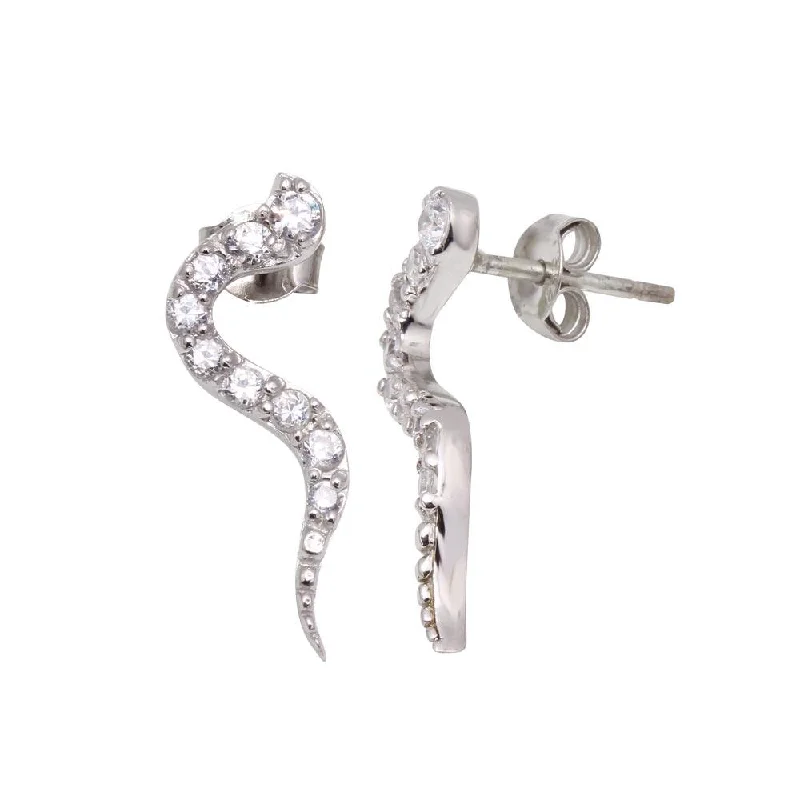 women’s trendy drop earrings -Silver 925 Rhodium Plated CZ Stud Earrings - STE00001