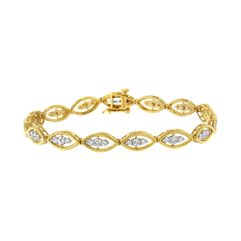 10K Yellow Gold Plated .925 Sterling Silver 1 cttw Prong Set Round-Cut Diamond Link Bracelet