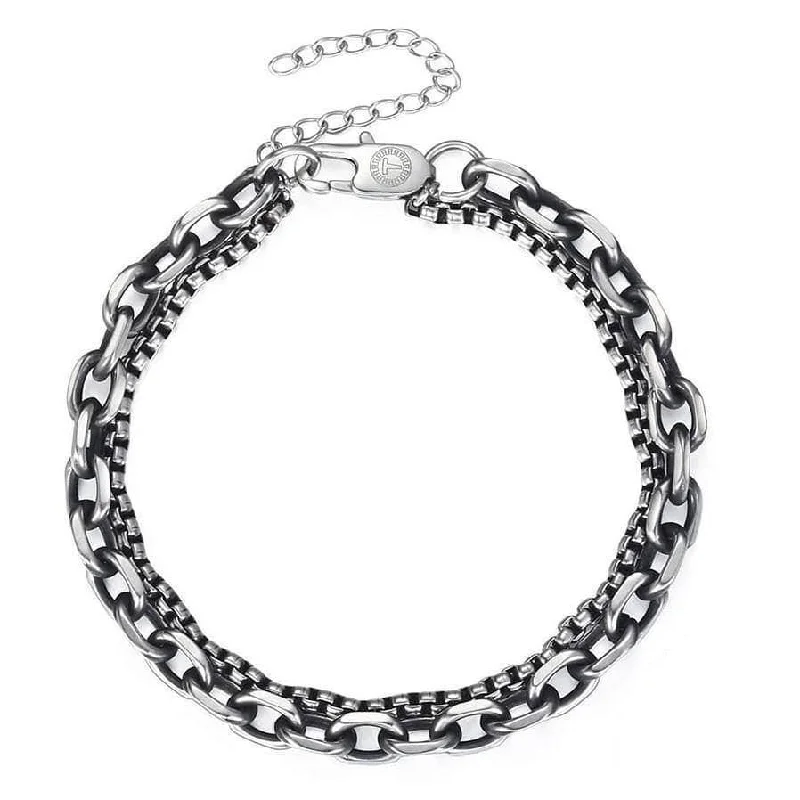 Double Chain Cable Box Link Bracelet