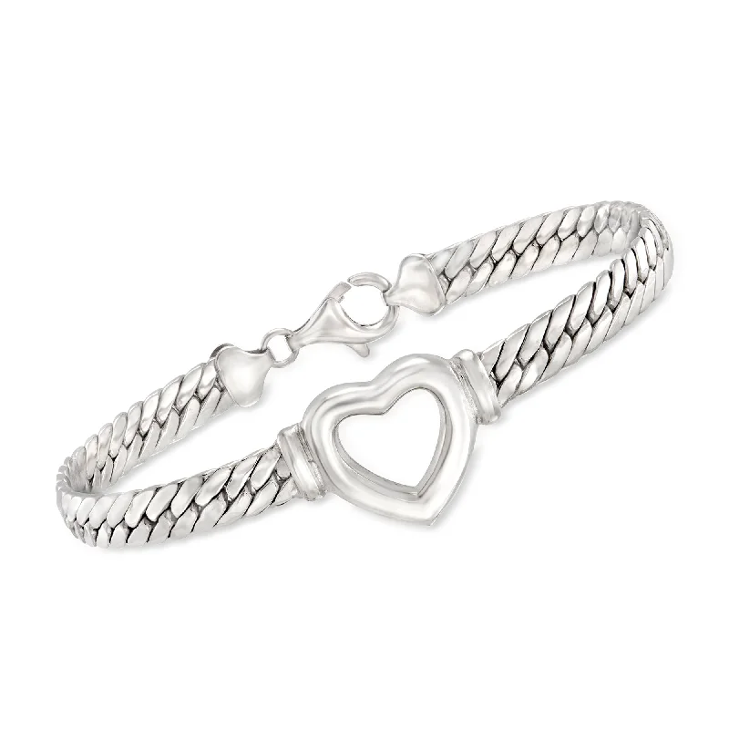 Ross-Simons Sterling Silver Cuban-Link Heart Bracelet