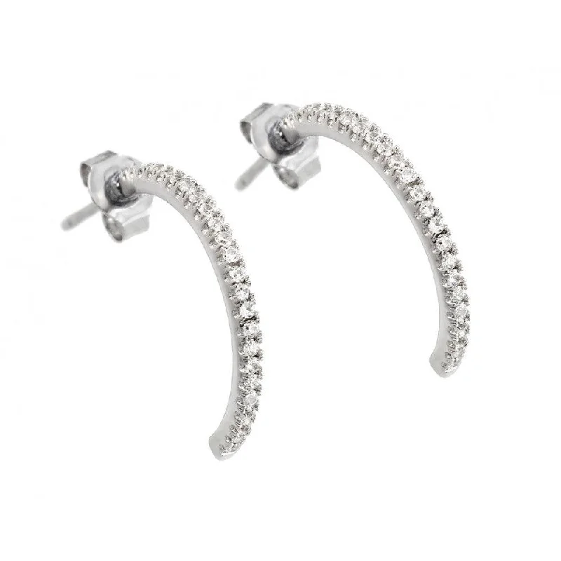 bold earrings for women -Silver 925 Rhodium Plated Crescent CZ Stud Earrings - STE00901