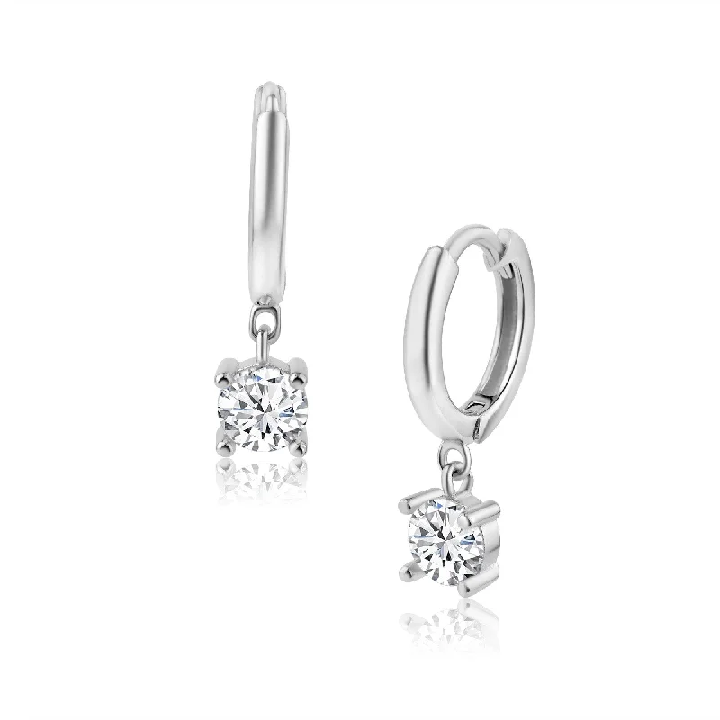 personalized earrings for women -925 Sterling Silver 12.5mm Dangling Clear CZ Hoop Earring - SRE00001