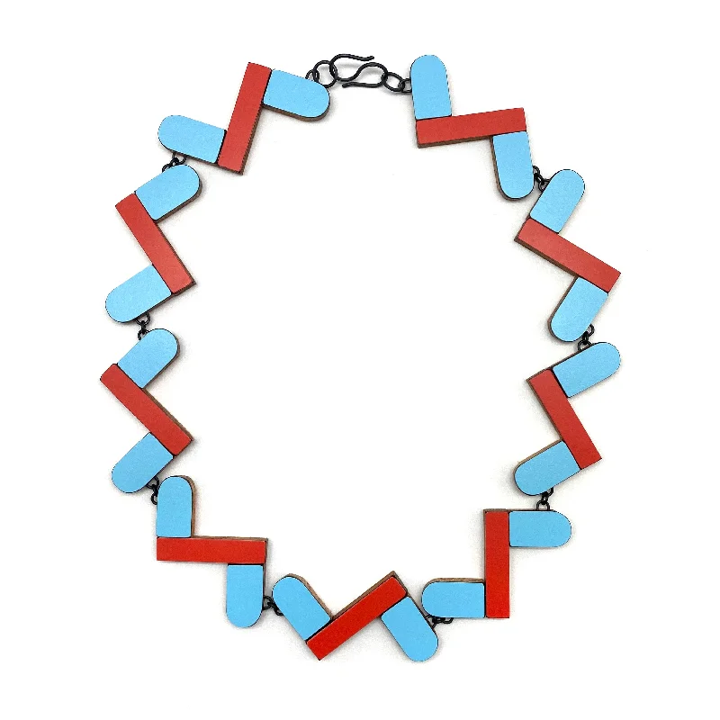 matching necklaces for women -Red and Blue Geometric Necklace