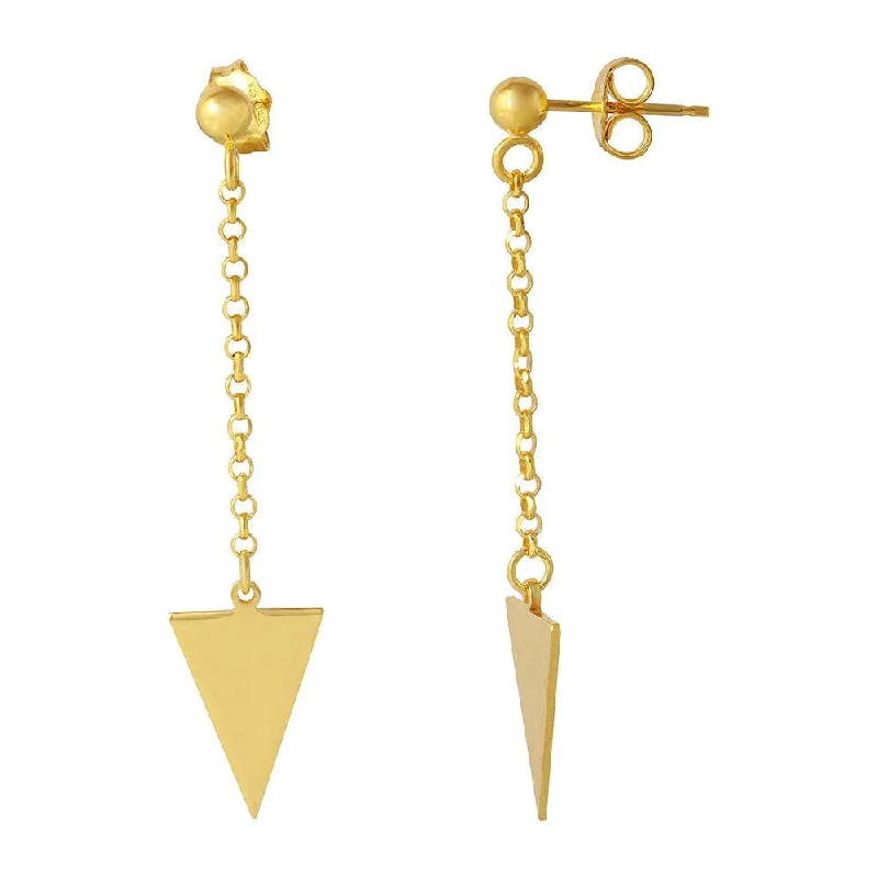 women’s silver drop earrings -Silver 925 Gold Plated Hanging Triangle Earrings - ARE00006GP