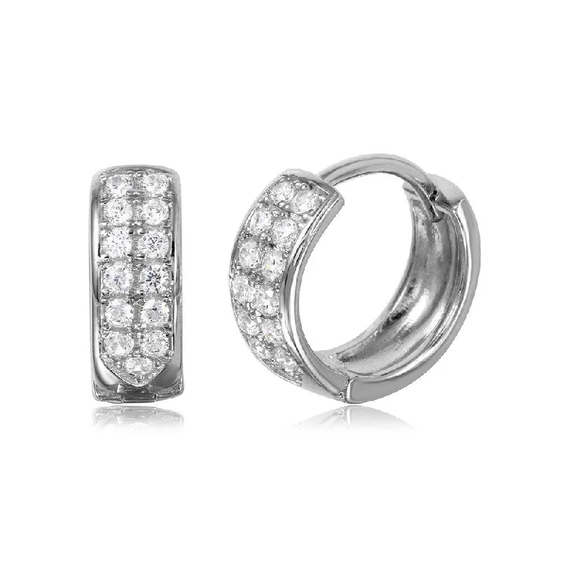 silver dangle earrings for women -Silver 925 Rhodium Plated CZ huggie hoop Earrings - GME00051