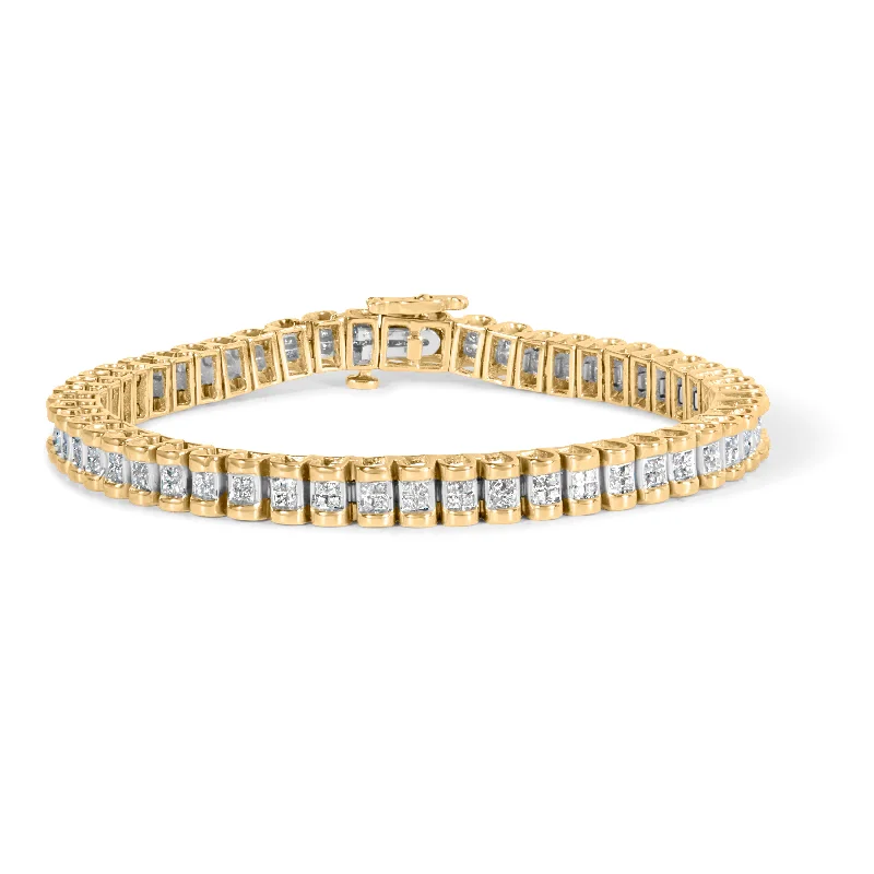 14K Yellow Gold 2.00 Cttw Princess-Cut Diamond Classic Link 7" Bracelet