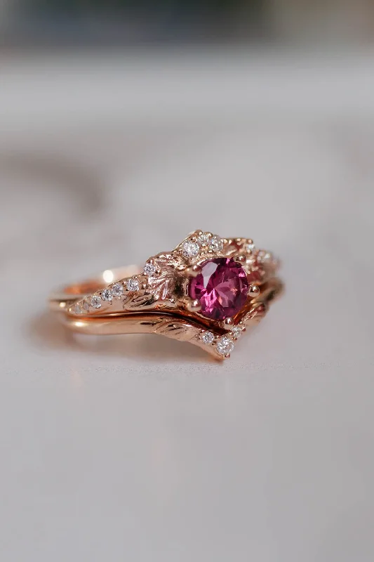 emerald-cut diamond engagement rings -Pink tourmaline & diamonds bridal ring set / Amelia