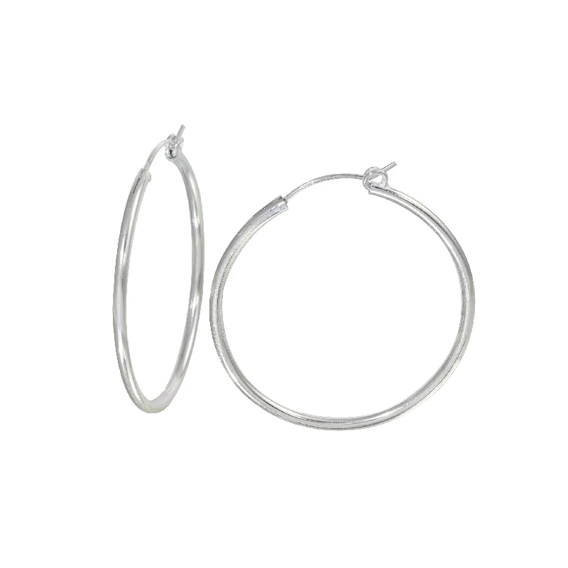 large hoop earrings for women -High Polished 925 Sterling Silver Hoop Earrings Rounded Hinge 3.6mm - HP01-3