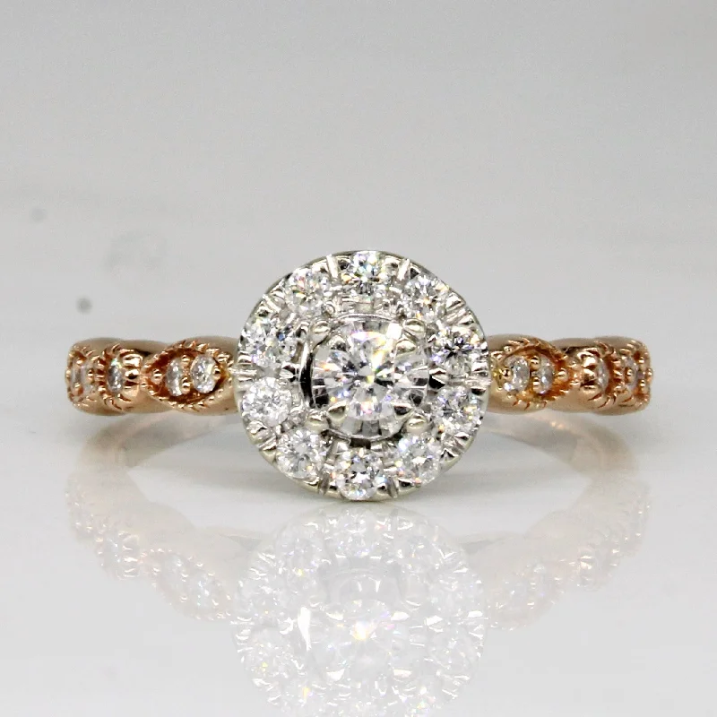 statement engagement rings -Diamond Halo Engagement Ring | 0.40ctw | SZ 6.5 |