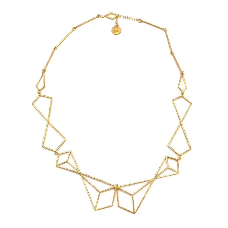 sparkling crystal necklaces for women -Golden Geometric Link Necklace