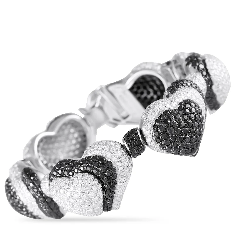 de Grisogono 18K White Gold 21.70ct Diamond Black and White Hearts Bracelet DG08-112624