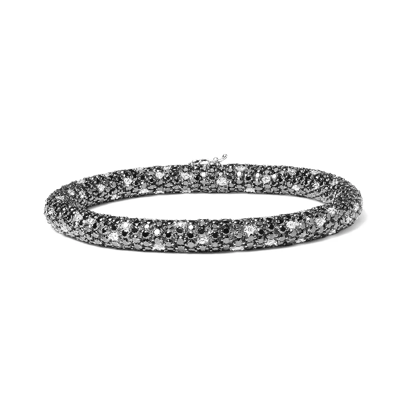 18K White Gold 20.0 Cttw Black and White Pave Set Diamond Eternity Snake Skin Style Tennis Bracelet