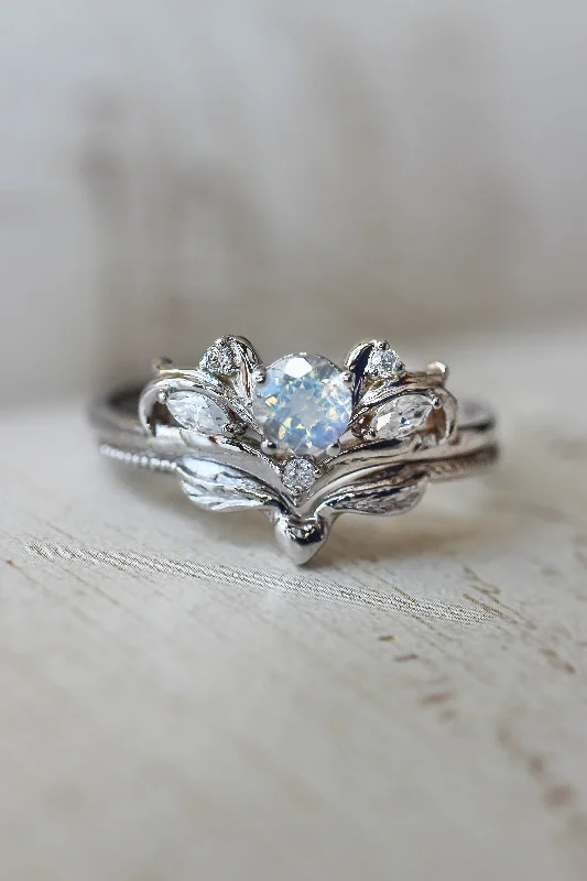 affordable engagement rings -Moonstone and diamonds bridal ring set / Swanlake