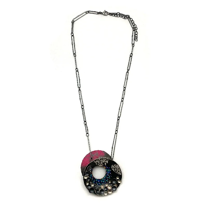 elegant necklaces for women -Pink and Blue Multi-Bead Silver Concave Necklace