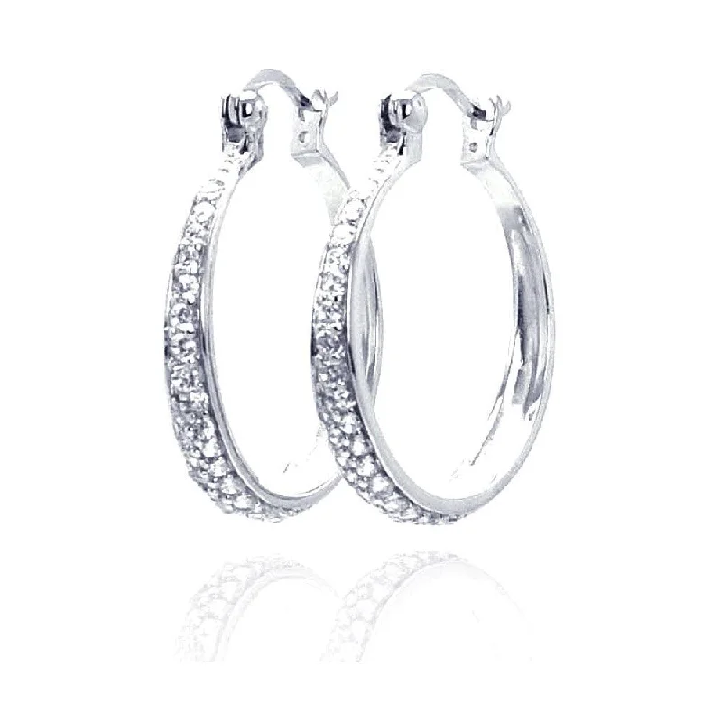 unique pearl earrings for women -Silver 925 Rhodium Plated CZ Hoop Earrings - STE00247