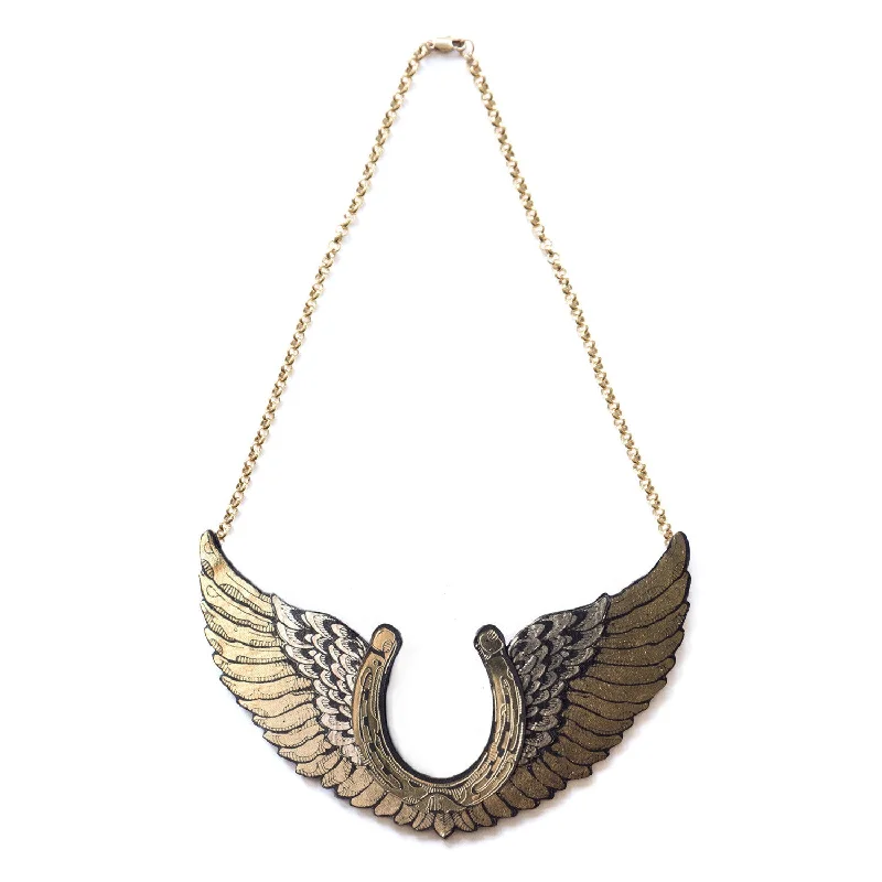 statement necklaces for women -WINGED HORSESHOE . necklace