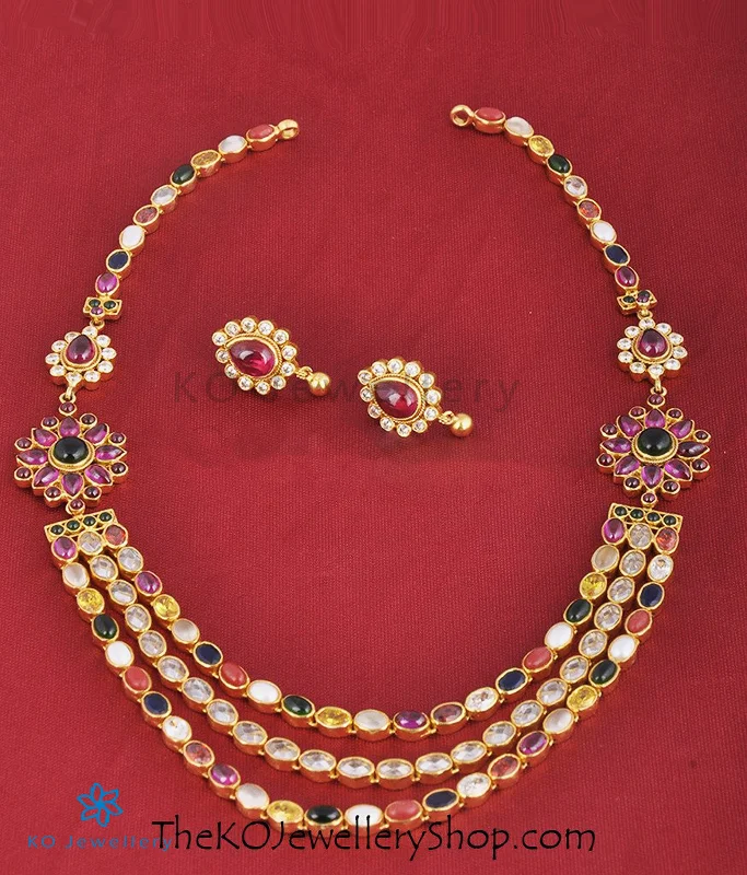 gold necklaces for women -The Sujati Silver Navaratna Necklace