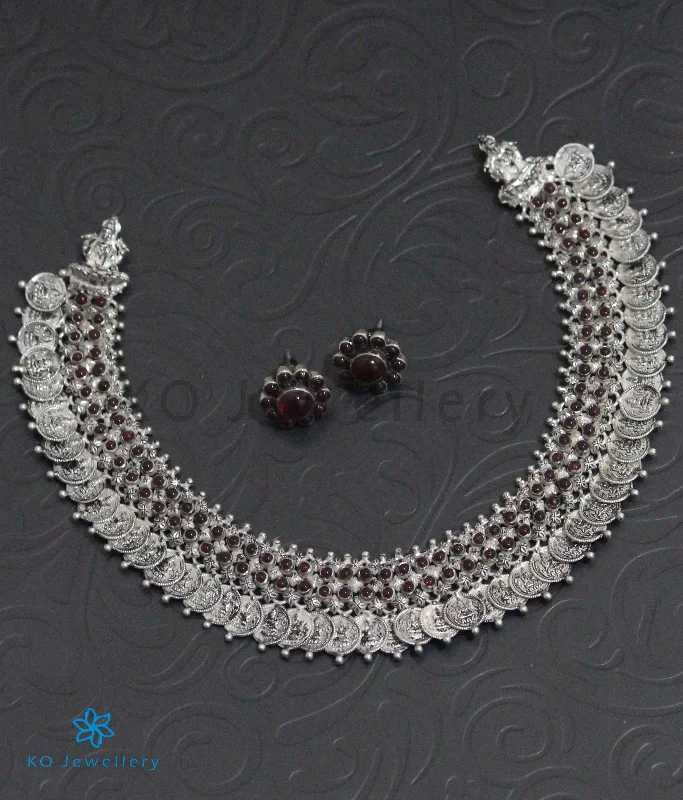 charm necklaces for women -The Shreeda Silver Kemp Kasu Necklace (Oxidised)