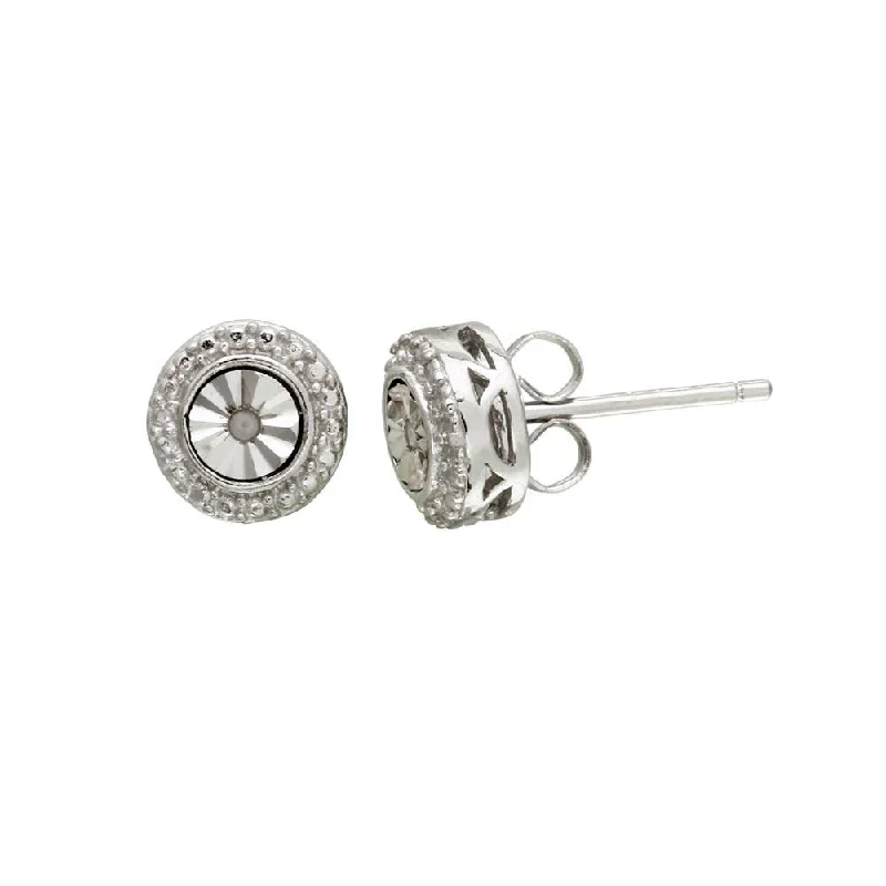 bold earrings for women -Rhodium Plated 925 Sterling Silver Round Earrings - STE01110