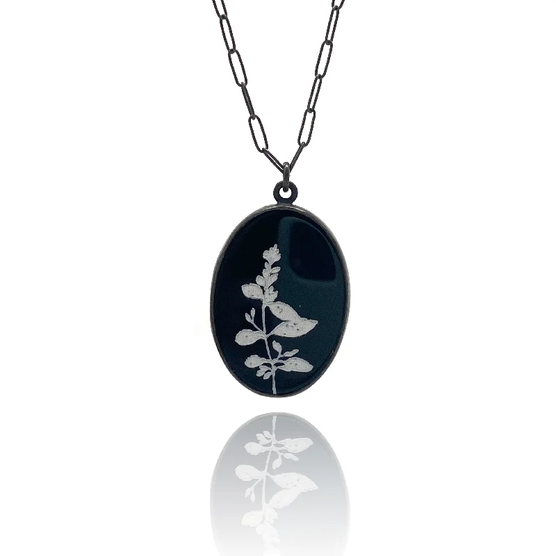 silver pendant necklaces for women -Floral Onyx Pendant