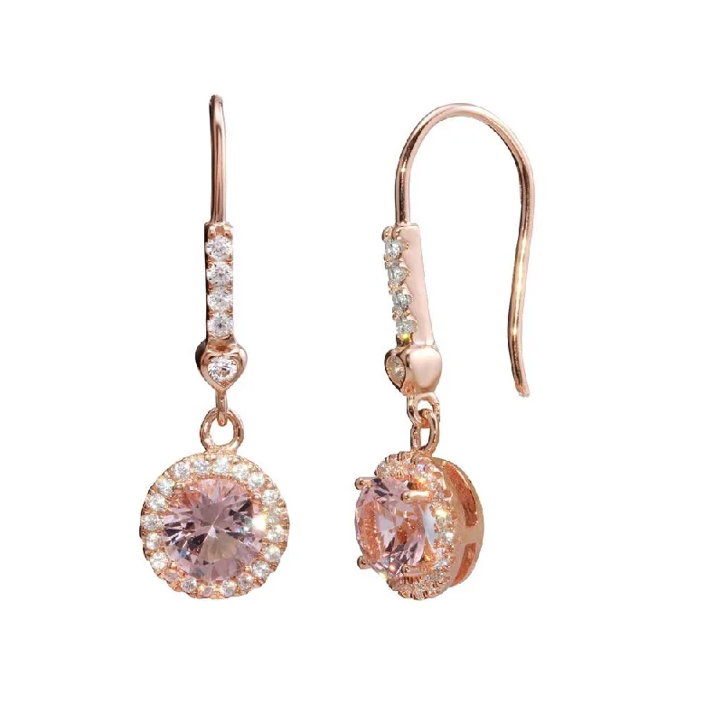 modern earrings for women -Rose Gold Plated 925 Sterling Silver Round CZ Dangling Earrings - STE01152RGP