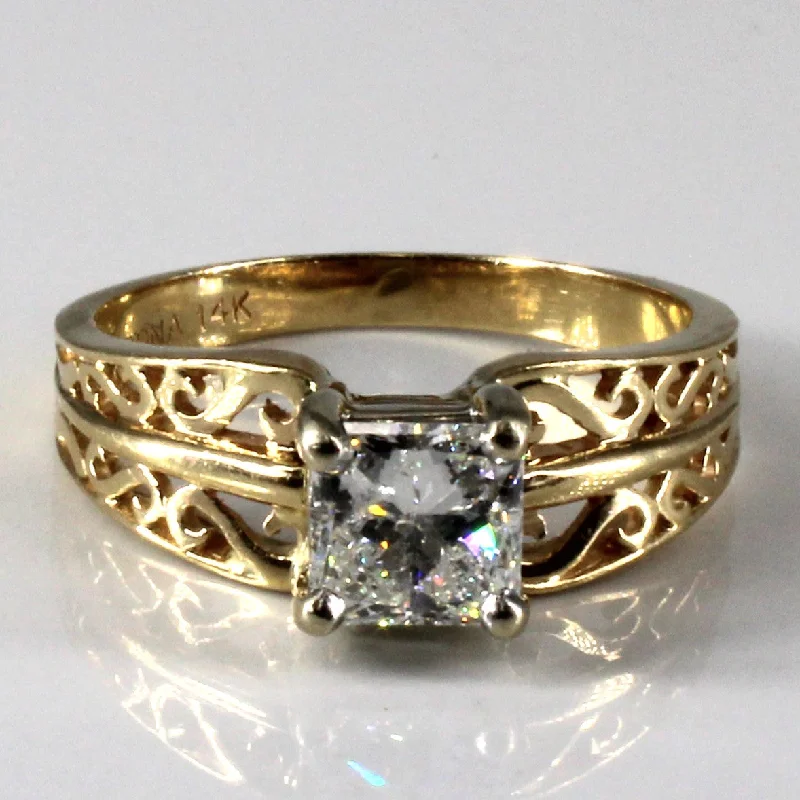 Solitaire Princess Diamond Filigree Gold Ring | 1.06ct I1 H | SZ 7.75 |