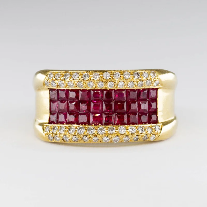 Invisibly Set Ruby and Diamond Ring | 1.35 ct, 0.38ct | SZ 7.5