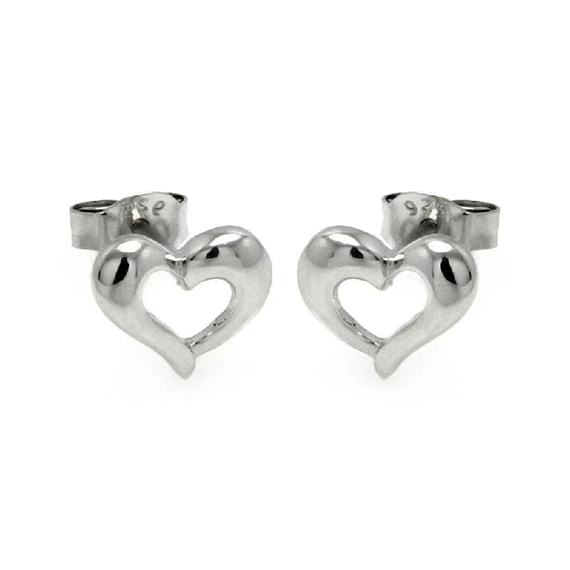 women’s earrings -Silver 925 Rhodium Plated Open Hear Stud Earrings - STE00779