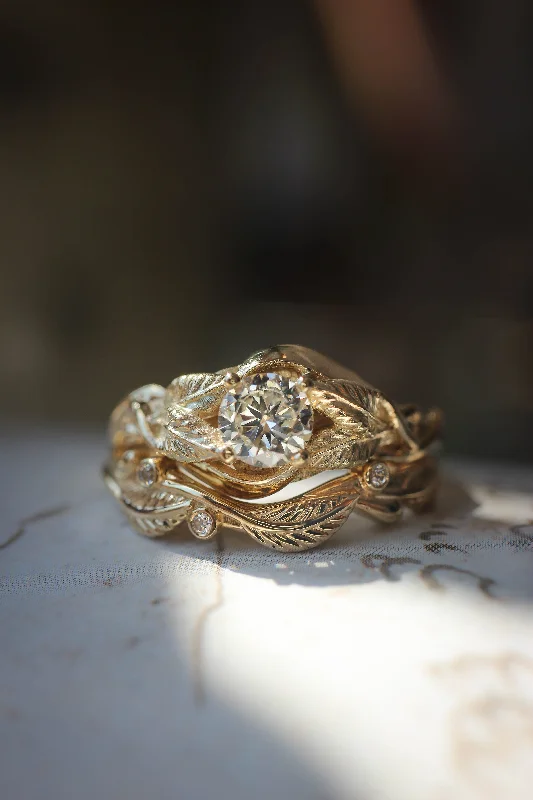 anniversary engagement rings -Lab grown diamond bridal ring set, gold stacking ring set with diamonds / Azalea