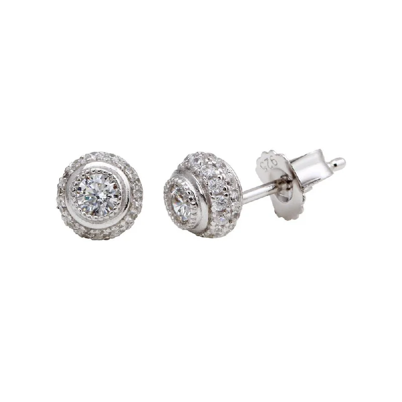 vintage earrings for women -Silver 925 Rhodium Plated Micro Pave Clear Round CZ Stud Earrings - ACE00060