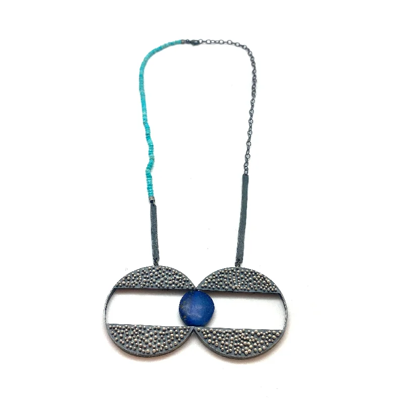 birthday gift necklaces for women -Dual Circle Lapis Necklace