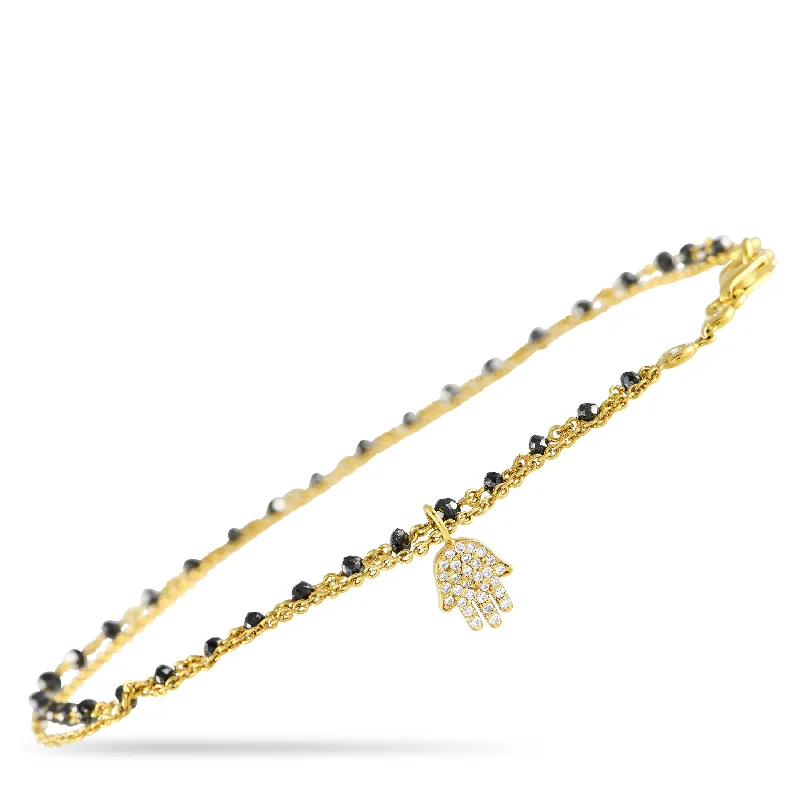 Aaron Basha 18K Yellow Gold White and Black Diamond Hamsa Bracelet AB24-111824