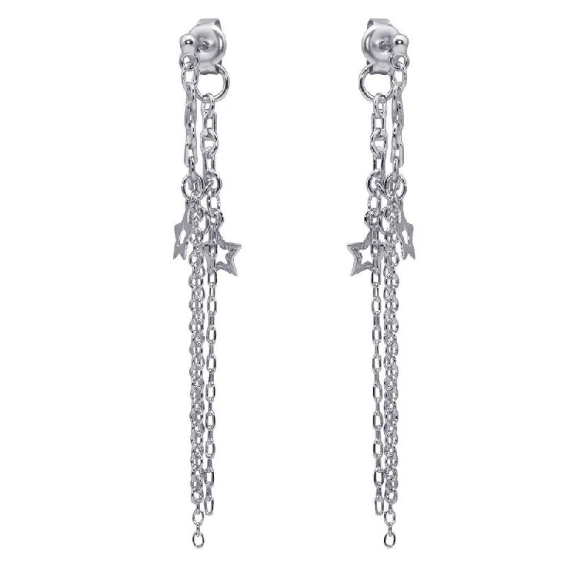 stud earrings for women -Silver 925 Rhodium Plated Multiple Wire Dangling Open Star Stud Earrings - DSE00027