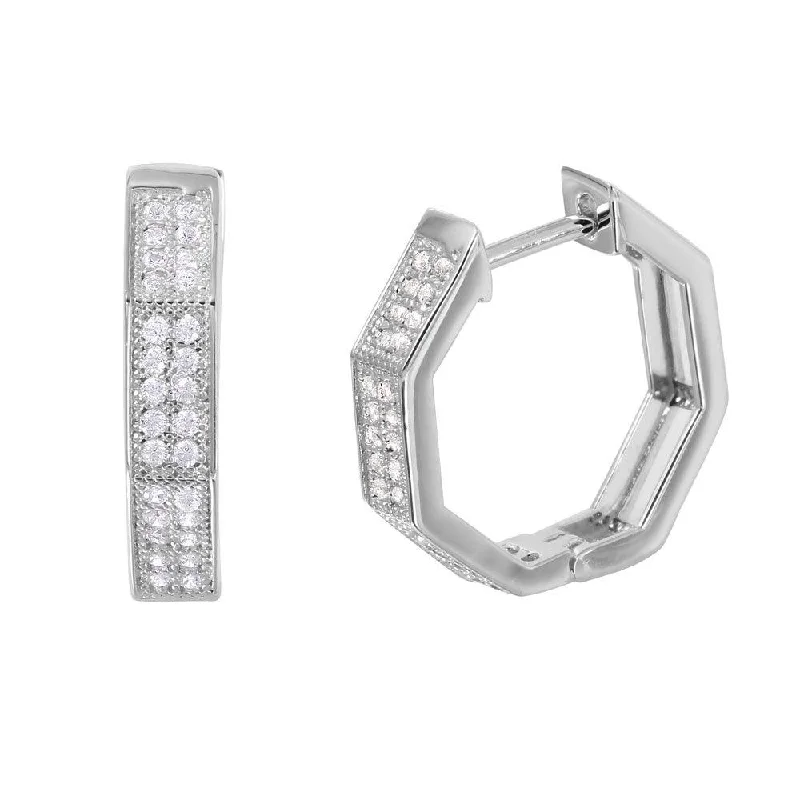 drop earrings for women -Silver 925 Rhodium Plated Octagon CZ huggie hoop Earrings - GME00031