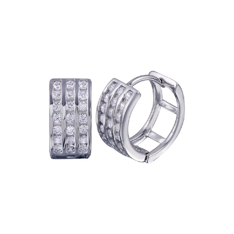 elegant pearl earrings for women -Silver 925 Rhodium Plated Round Clear CZ huggie hoop Earrings - STE00687