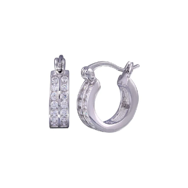 chandelier earrings for women -Silver 925 Rhodium Plated Round Clear CZ huggie hoop Earrings - STE00681