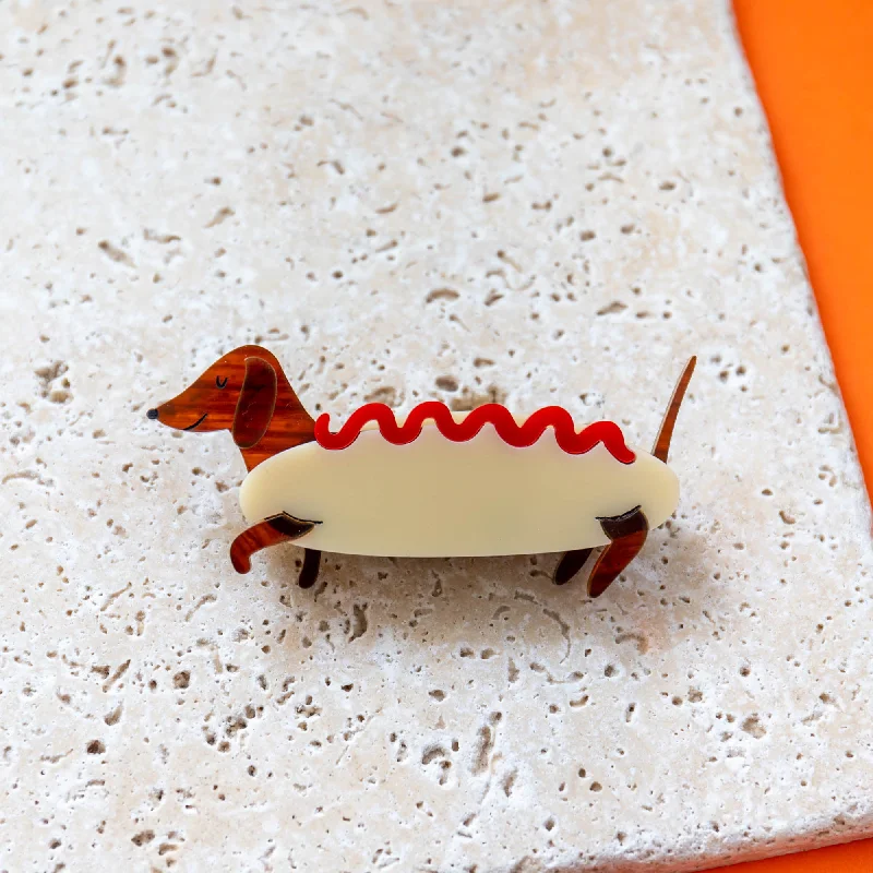 silver chain necklaces for women -Dachshund Hot Dog Costume Brooch