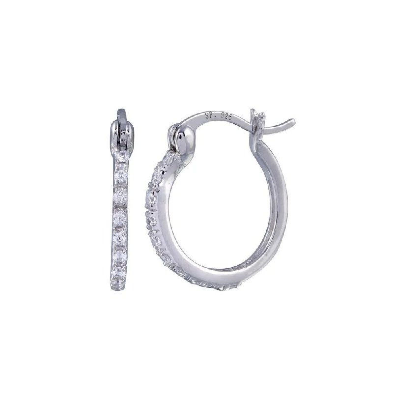 colorful earrings for women -Silver 925 Rhodium Plated Round CZ huggie hoop Earrings - STE00589