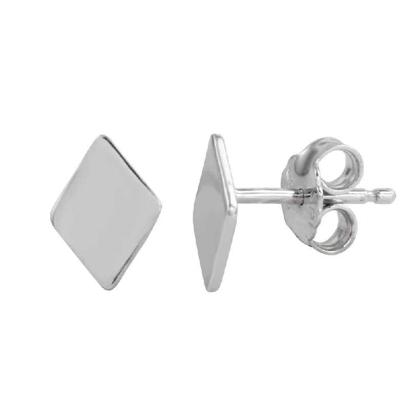 geometric stud earrings for women -Rhodium Plated 925 Sterling Silver Diamond-Shaped Stud Earrings - SOE00006