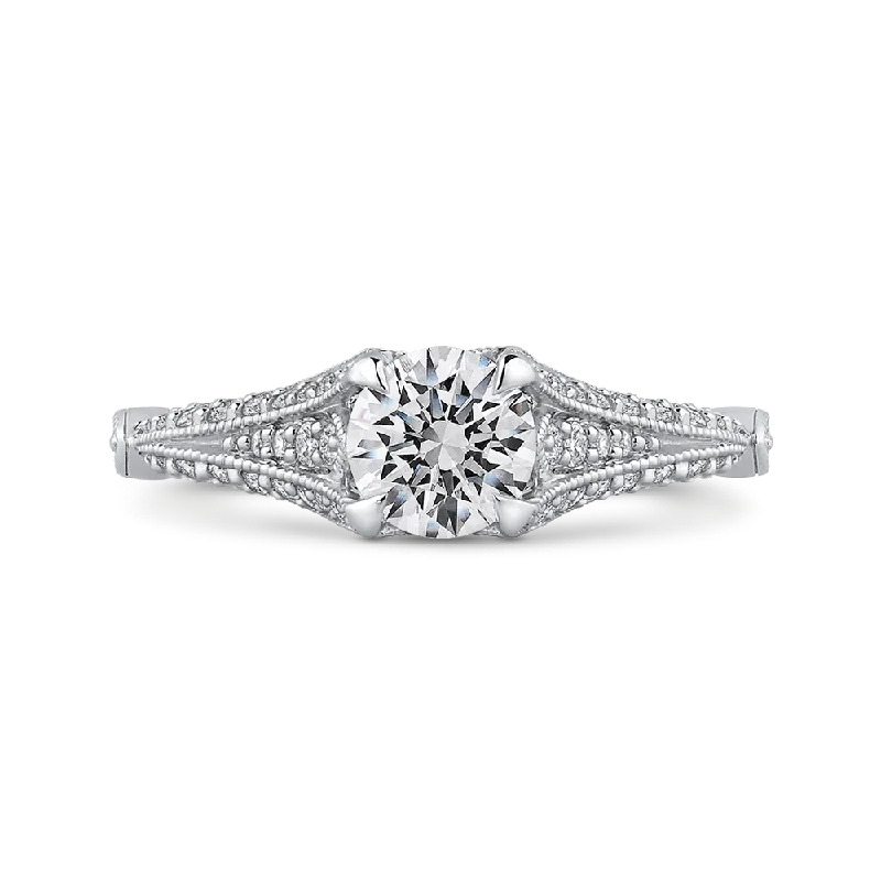 silver diamond engagement rings -14K White Gold Round Cut Diamond Vintage Engagement Ring