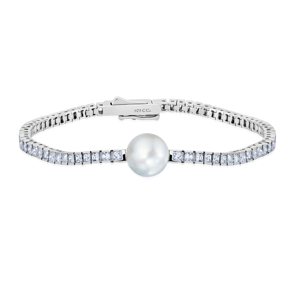 CRISLU Princess Cut 7" Bracelet with Pearl Center